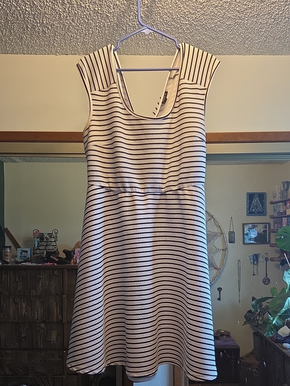 torrid Black and Cream Striped Sleeveless Fit & Flare Mini Dress